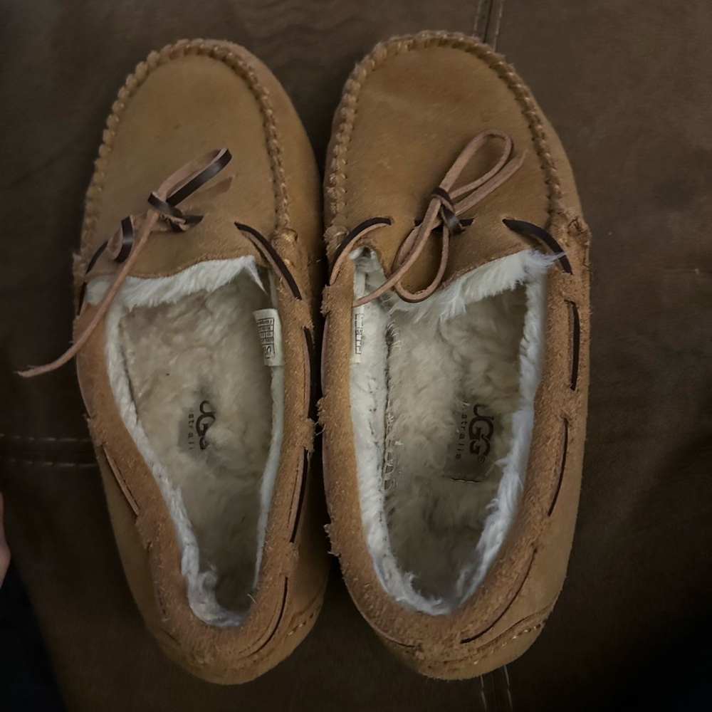 UGG Tan Suede Slippers with Sherpa Lining